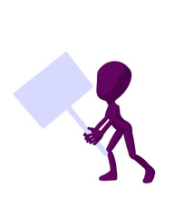 Cute Purple Silhouette Guy Holding A Blank Sign