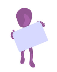 Cute Purple Silhouette Guy Holding a Blank Business Card
