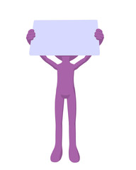 Cute Purple Silhouette Guy Holding a Blank Business Card