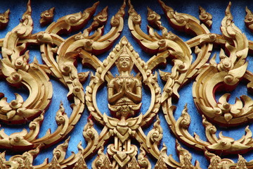 art on gable of temple, Wat Kwan Muang, Borabue, Mahasarakam