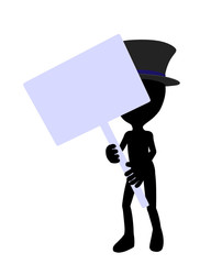 Cute Black Silhouette Top Hat Guy Holding A Blank Sign