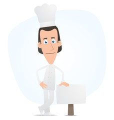 Chef stands beside the blank board