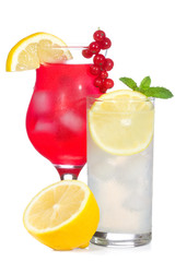 red cocktail and lemonade with lemon