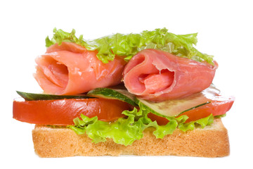 sandwich with smoked salmon and vegetables
