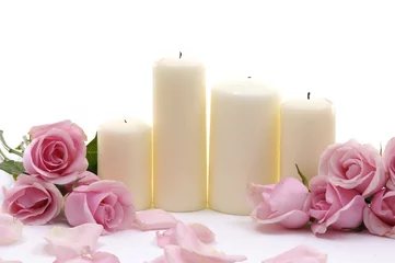 Rolgordijnen Beauty treatment-pink rose and candle © Mee Ting