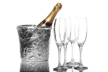 Champagne flutes and ice bucket