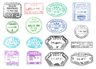 various passport stamps