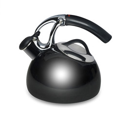 isolated black tea kettle on white with shadow and clipping path