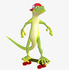 gecko auf skateboard