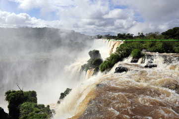 Sunny day in Iguazu waterfalls monument, Argentina