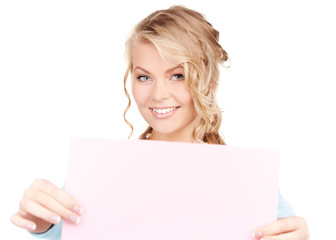 Naklejka premium happy woman with blank board