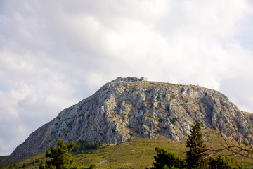 Acrocorinth fortified mountain at Peloponnesus, Greece