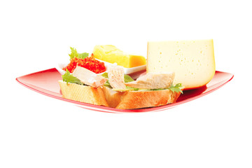 salmon, caviar and cheese