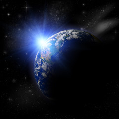 3D  Earth Planet in blue sun