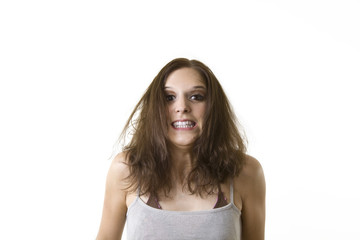 Cheeky girl with wild haircut
