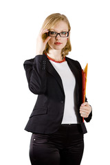 Young businesswoman with colored folders