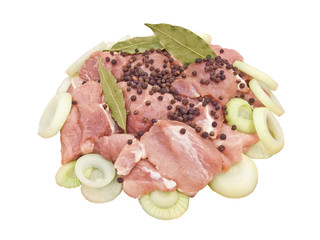 Meat on a shish kebab with seasonings