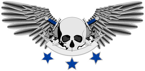 Winged Human Skull logo with swords