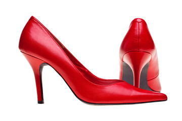 Ladies red high heels shoes isolated