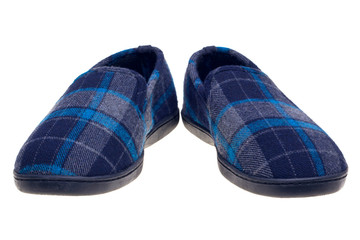Blue tartan slippers isolated on white