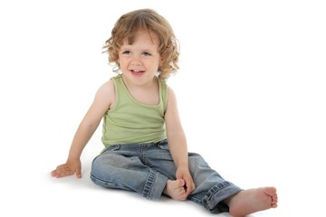 adorable little baby boy with curly hair