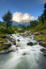 Himalayan Mountains And Stream Vertical