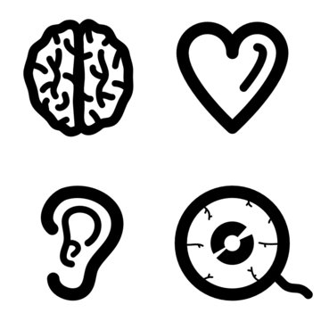 Simple Vector Icons Of Brain, Heart, Ear And Eye