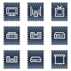 Audio video web icons, navy stamp series