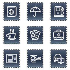 Travel web icons set 4, navy stamp series
