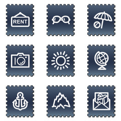 Travel web icons set 5, navy stamp series