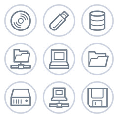 Drives and storage web icons, white circle series