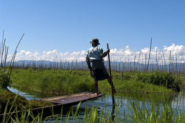 Local fishermen on the Inle lake in Burma, Myanmar.