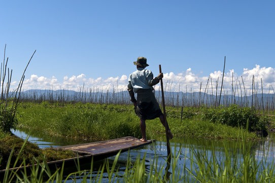 Local fishermen on the Inle lake in Burma, Myanmar.