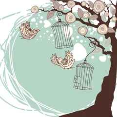 Cercles muraux Oiseaux en cages composition florale d& 39 été