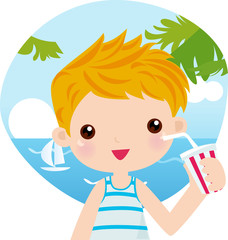 boy drink in beach