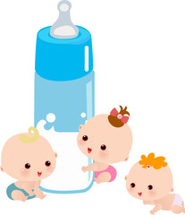 Baby with a big milk bottle