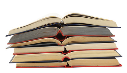 Opened  blue and  red old  books