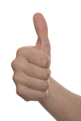 well shaped men's hand make thumbs up isolated over white