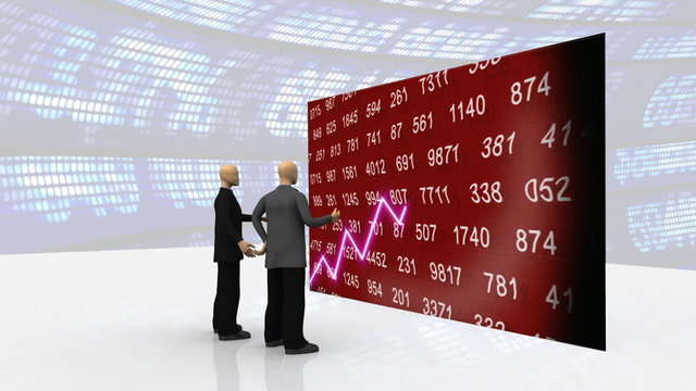 3d men observing share market on a screen