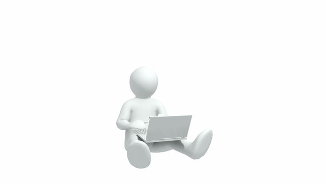 Joyful 3d-man with laptop