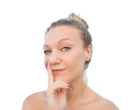 Blonde woman wink.