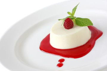 Panna cotta with Raspberry Sauce , Italian dessert