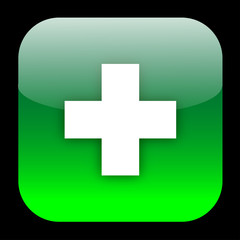 Obraz premium FIRST AID Web Button (Emergency Kit Help SOS Online Rescue Icon)
