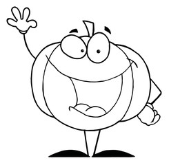 Outlined Pumpkin Cartoon Character
