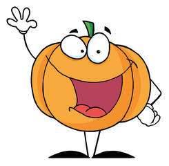Waving Pumpkin Cartoon Character