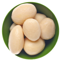 Green Bowl Filled with Canned New Potatoes