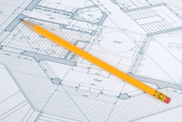 pencil on blueprint
