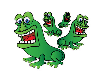 four cute green frogs - illustrated