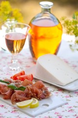 dry cured ham, goat cheese and rose wine