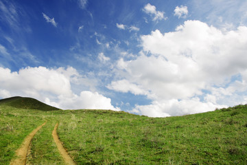 Fototapeta na wymiar landscape with meadow and cloudscape
